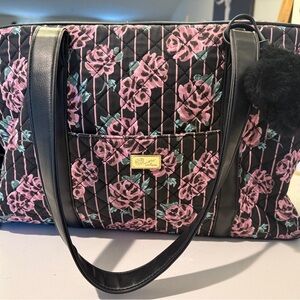 Vintage Betsy Johnson quilted black and white with pink roses weekender 18/13